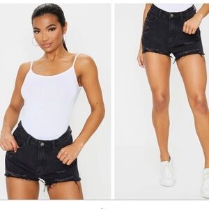 PRETTYLITTLETHING Washed Black Denim Ripped Shorts